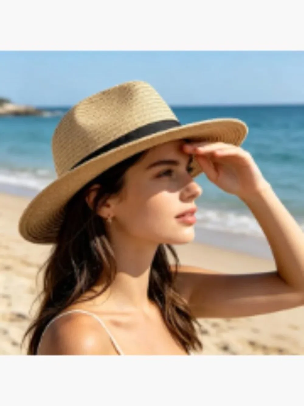 Women's Wide Brim Foldable Packable Sun Hat, Paper Straw